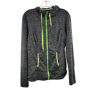Lukka Women's Full Zip Active Hoodie Gray/Neon Striped Size Medium